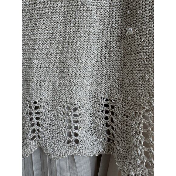 Sioni Women’s Large Sequin Layered Pleat Trim Pullover Sweater Twee Pop Beige - Picture 6 of 12